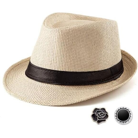 Mens straw trilby fedora hat short brim dress cap summer panama style size 7 14 - Picture 7 of 7